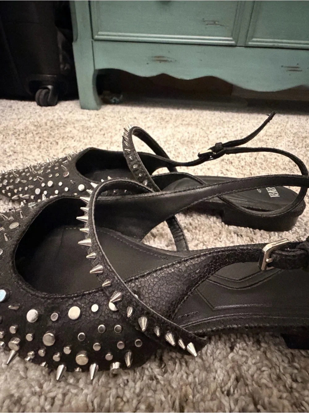 Zara Slingback Studded Low Heel Shoes Black Size 39 Size 8 - Picture 4 of 8